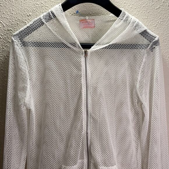 Wishful Thinking Women White Mesh Hooded full Zip Jacket Size S - Picture 2 of 4